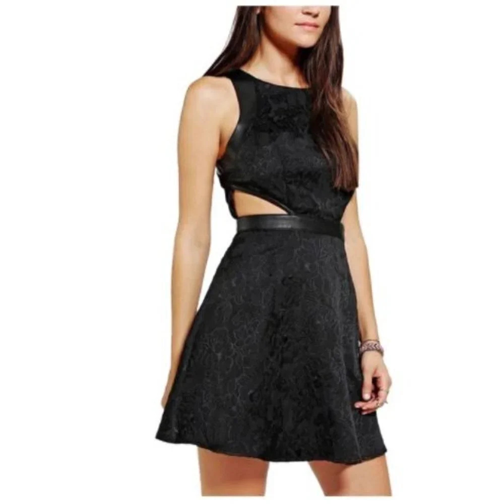 Silence + Noise, Jacquard textured cut out dress black size 6